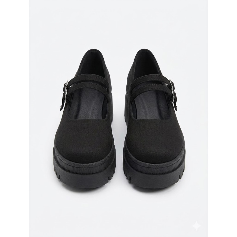MOCASIN MARY JANE ALTO NEGRO DOBLE HEBILLA