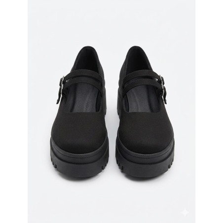 MOCASIN MARY JANE ALTO NEGRO DOBLE HEBILLA