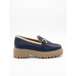 MOCASIN CLASICO AZUL CON FILO CREMA