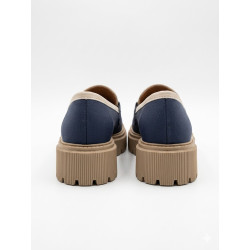 MOCASIN CLASICO AZUL CON FILO CREMA