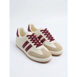 ESTILO SAMBA RETRO COLOR BEIGE LINEAS ROJAS/VINO