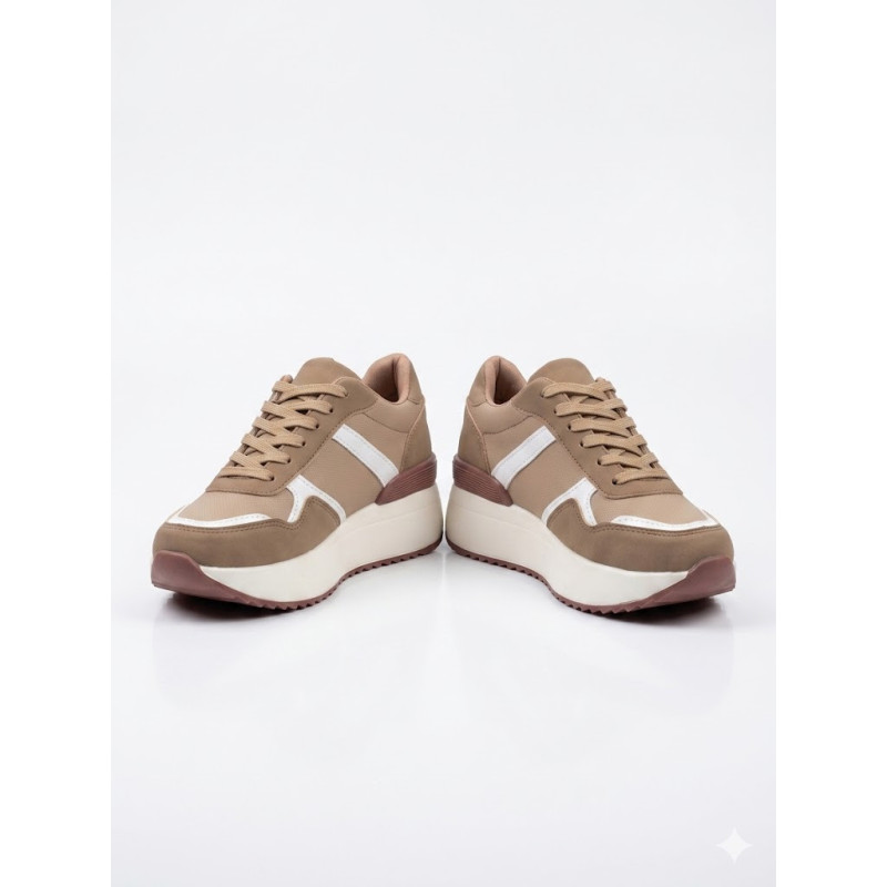 SNEAKER COLOR MOCA Y BLANCO ALTO
