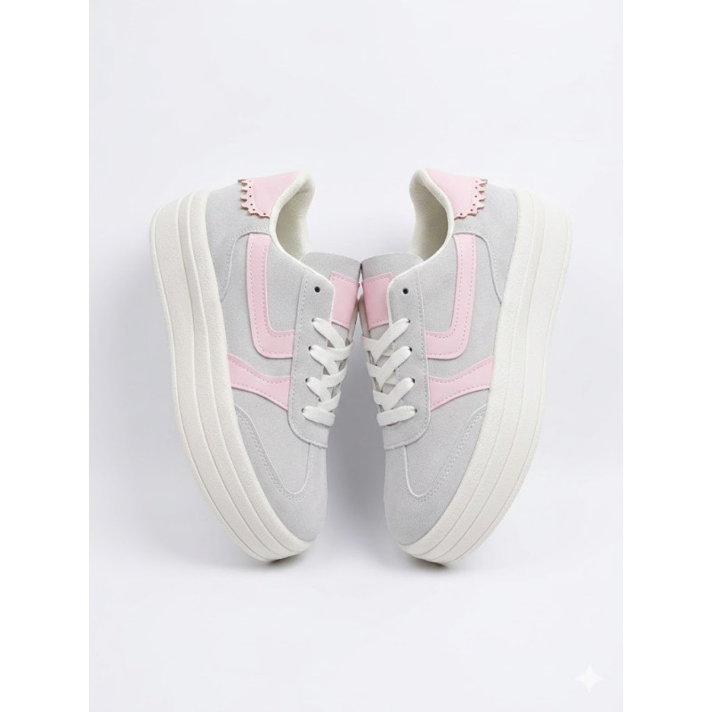 PLATAFORMA ESTILO SAMBA COLOR GRIS Y LINEAS ROSADAS