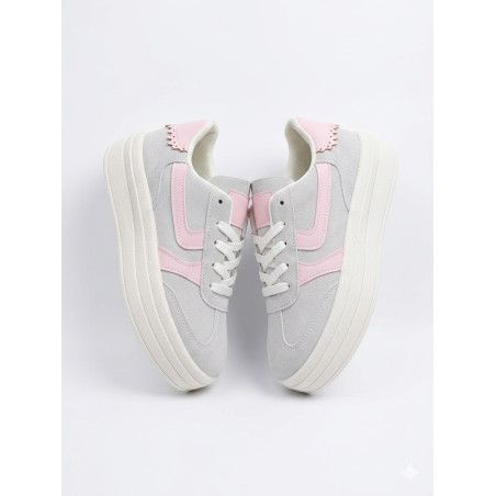 PLATAFORMA ESTILO SAMBA COLOR GRIS Y LINEAS ROSADAS
