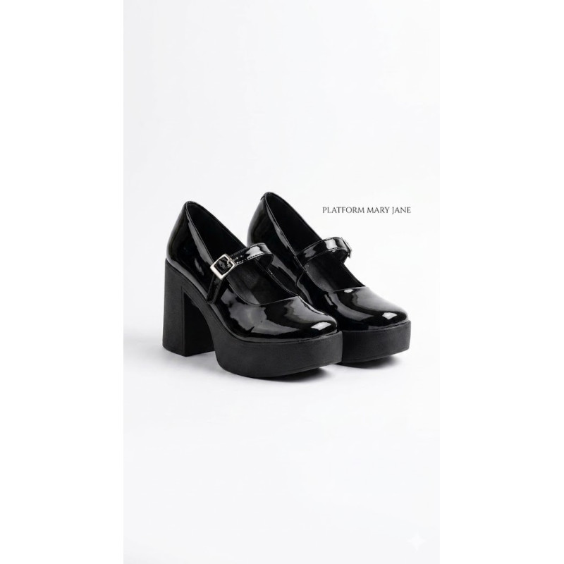 MARY JANE TACO ALTO COLOR NEGRO EN CHAROL