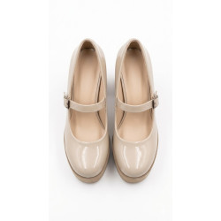 MARY JANE TACO ALTO COLOR BEIGE EN CHAROL
