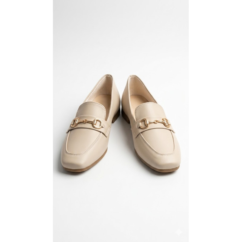 MOCASIN BAJO BEIGE PUNTA CUADRADA