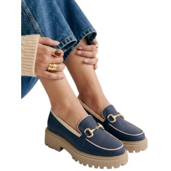 MOCASIN CLASICO AZUL CON FILO CREMA