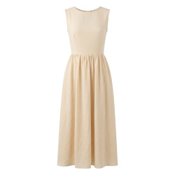 VESTIDO LARGO COLOR CREMA AMARILLO SIN MANGAS