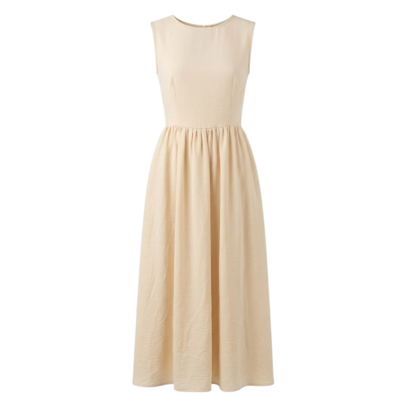 VESTIDO LARGO COLOR CREMA AMARILLO SIN MANGAS