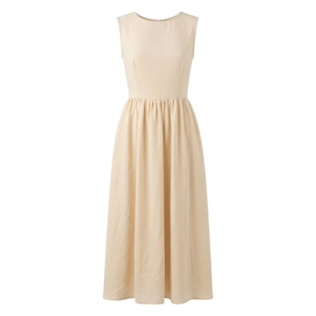 VESTIDO LARGO COLOR CREMA AMARILLO SIN MANGAS