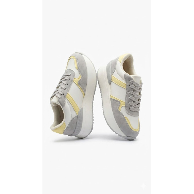 SNEAKER COLOR GRIS 7 AMARILLO Y BLANCO ALTO