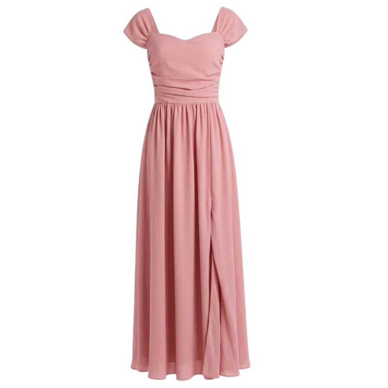 VESTIDO ROSA LARGO DRAPEADO