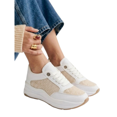 SNEAKER BLANCO DETALLES BEIGE TEJIDO