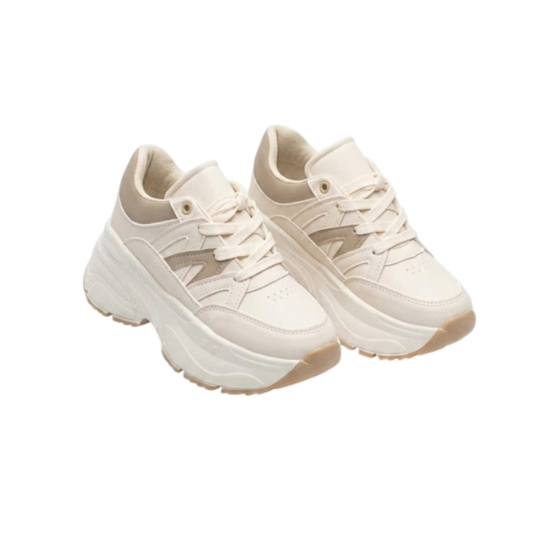 PLATAFORMA ALTA BEIGE CON CORTES CAFE
