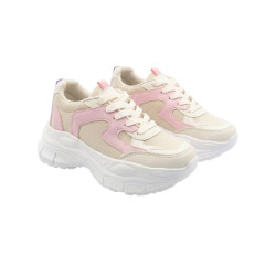 PLATAFORMA BEIGE + ROSA Y LILA